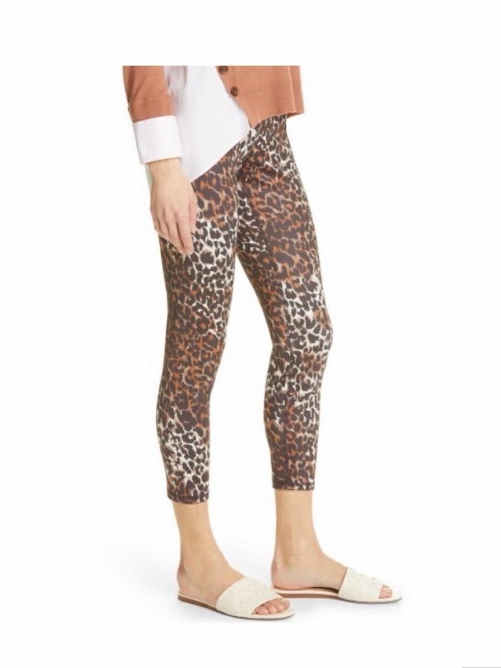 Veronica Beard Vilena Leopard Print High Rise Leggings Brown Multi L NWT